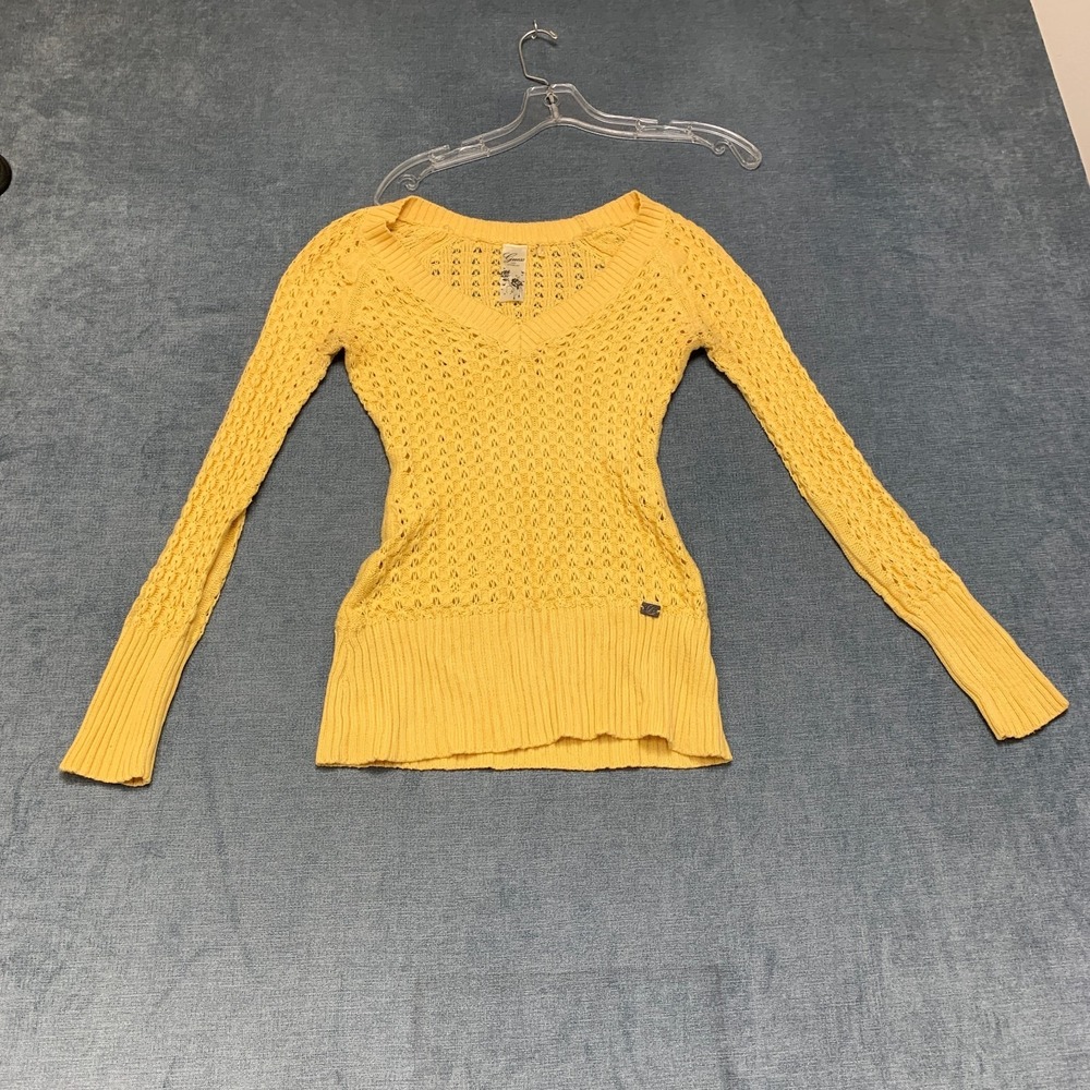 GUESS Los Angeles Sweater Women Small Yellow Raglan Sleeve Ribbed Hem Winter